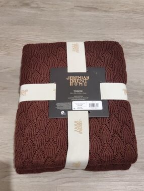New!Jeremiah Brent Home Knit Cotton Throw  Deep Brown Cottagecore Y2K Minimalist